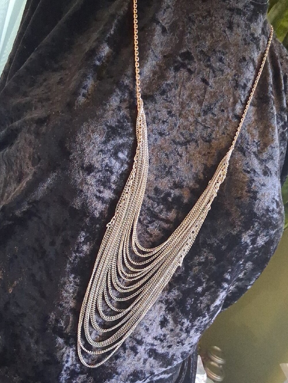 Multi-Strand Silver Layered Necklace - Elegant Draped Chains 30 InL. - Picture 11 of 11
